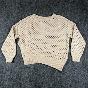 BDG Sweater Womens Medium Beige Open‎ Knit Crochet Pullover Crewneck Boho Chunky